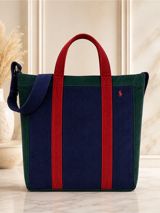 Ralph Lauren Handbags - Polo Ralph Lauren Colorblock Corduroy Tote Crossbody bookbag Navy Green Red Tote